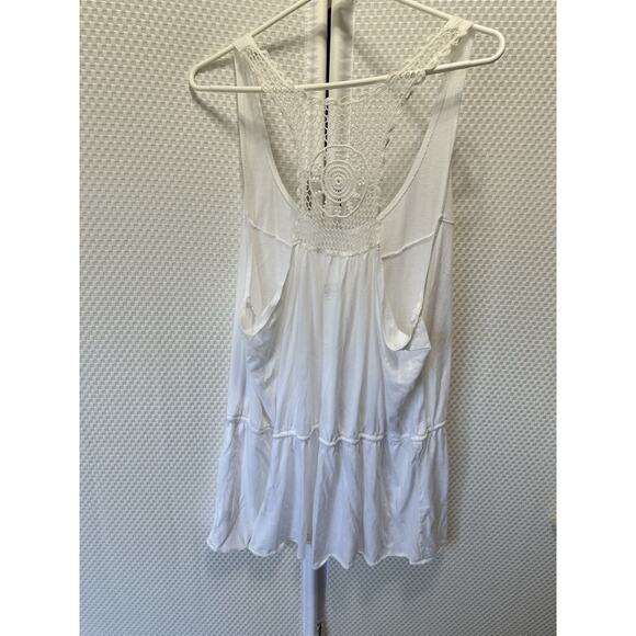 Converse Y2k Oversize Women's White Cut Out Crocheted Tank Top XL Cotton Modal - Picture 2 of 6